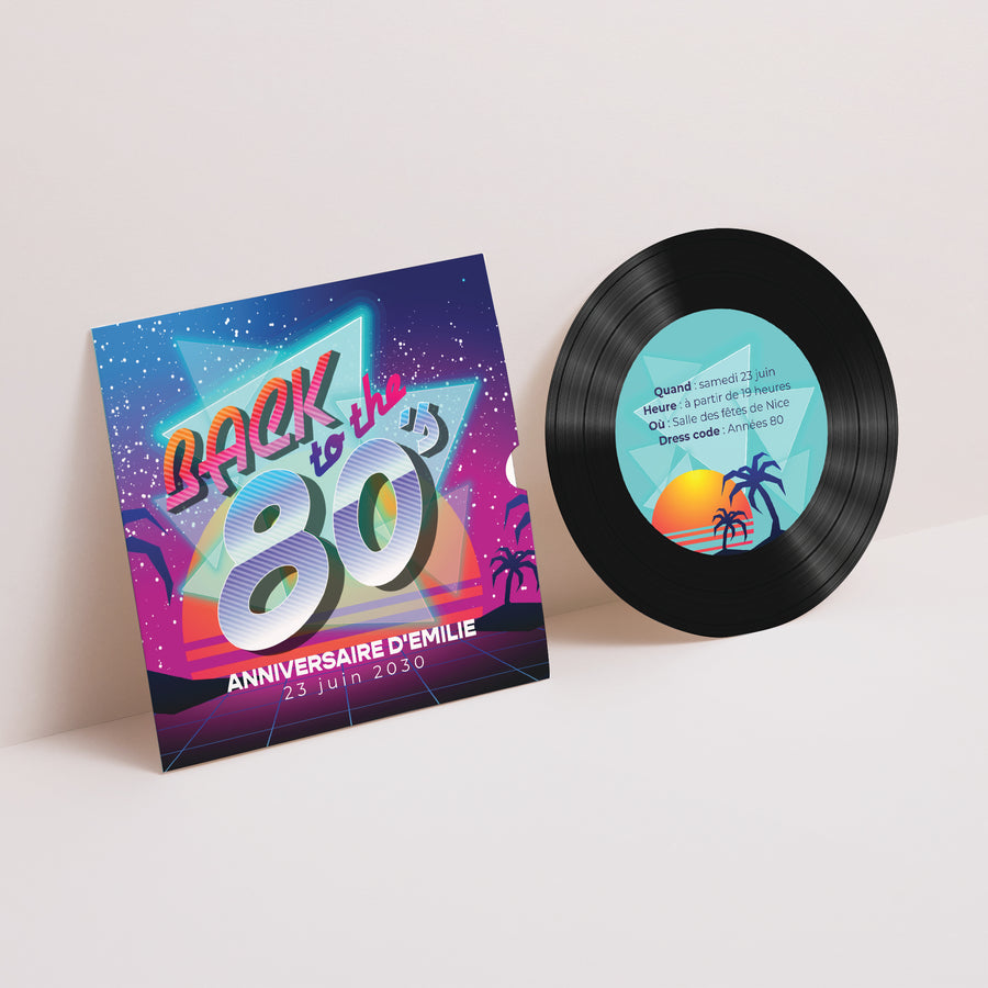 Invitations Anniversaire Adulte Pochette disque Back to the 80's photo