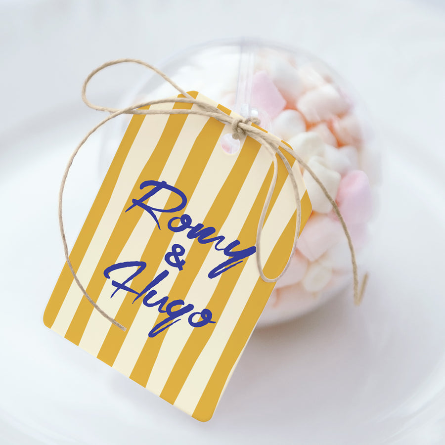 Boîte à dragées Mariage boule avec étiquette fanion Comme un air d'été photo