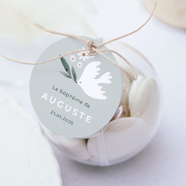 Boîte à dragées Baptême boule avec étiquette ronde Couronne délicate photo