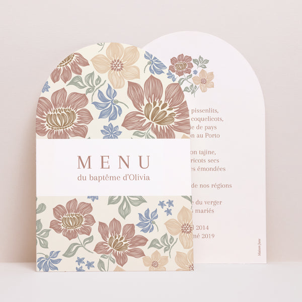 Menu Baptême Arche Fleurs crayonnées photo