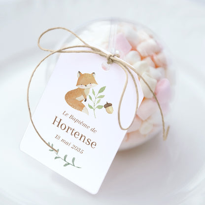 Boîte à dragées Baptême boule avec étiquette fanion Les animaux de la forêt enchantée photo N° 1