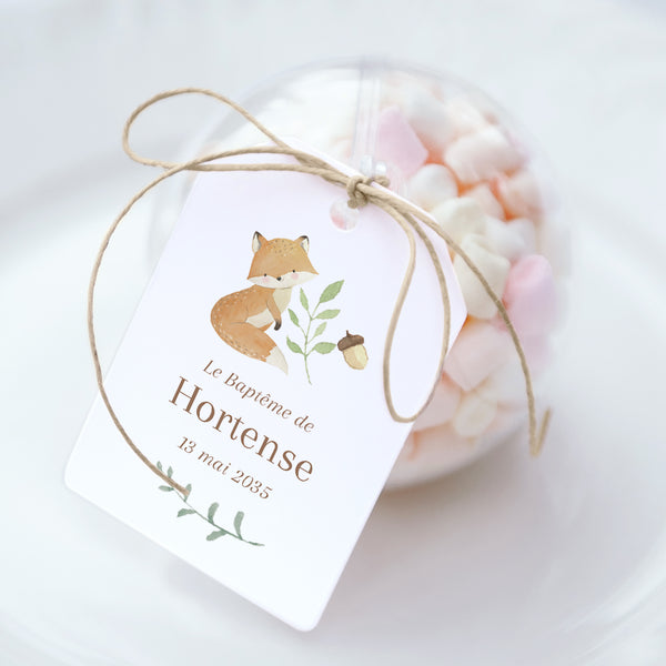 Boîte à dragées Baptême boule avec étiquette fanion Les animaux de la forêt enchantée photo