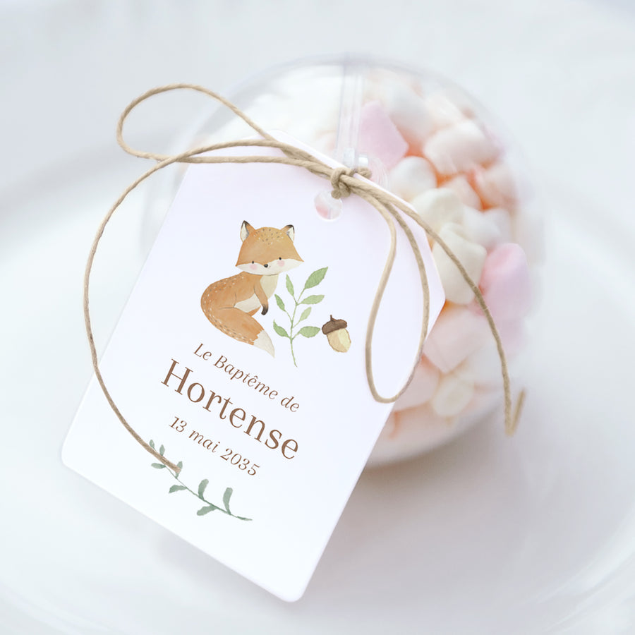 Boîte à dragées Baptême boule avec étiquette fanion Les animaux de la forêt enchantée photo