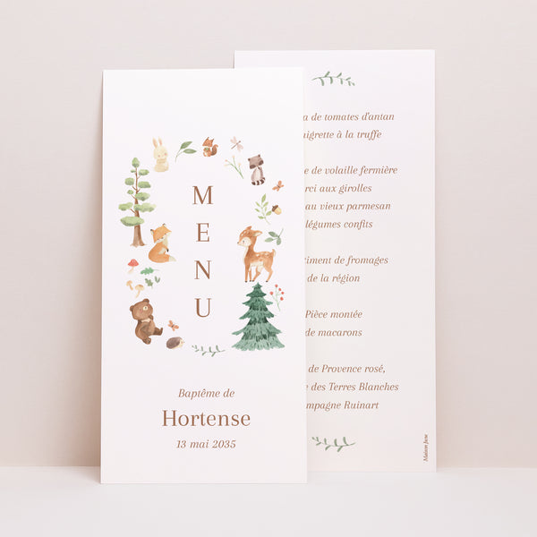 Menu Baptême Panoramique portrait Les animaux de la forêt enchantée photo