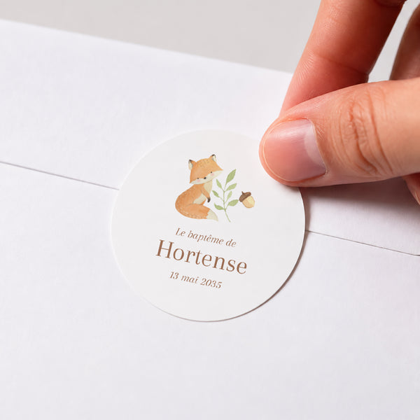 Sticker Baptême Rond Les animaux de la forêt enchantée photo