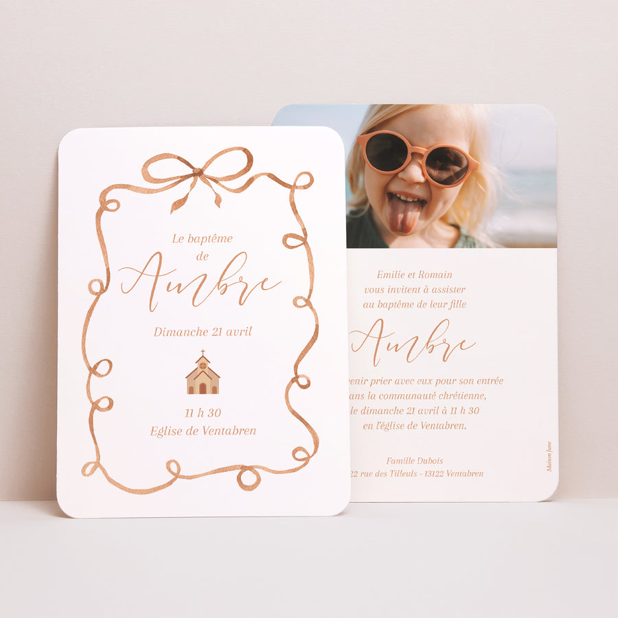 Faire-part Baptême Portrait, bords arrondis Joli cadeau photo