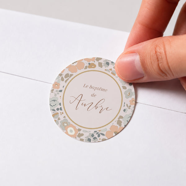 Sticker Baptême Rond Fleurs liberty photo