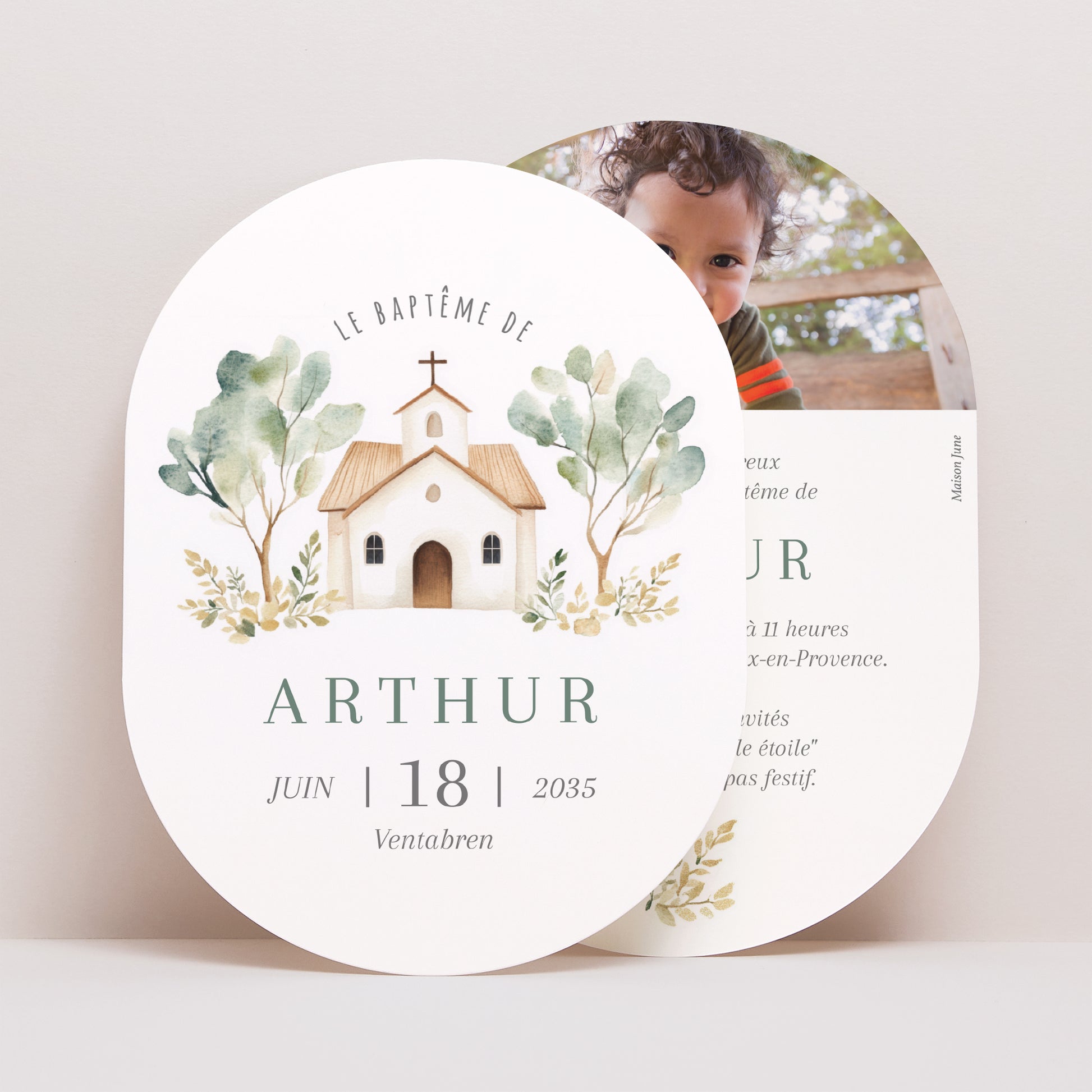 Faire part Baptême Ovale Jolie église – Maison June
