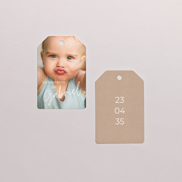 Etiquette perforée Baptême Fanion Single baby photo