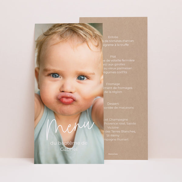 Menu Baptême Panoramique portrait Single baby photo