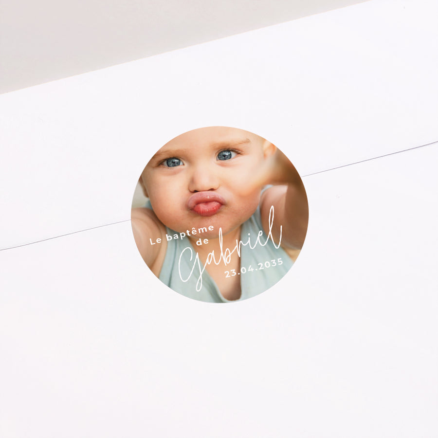 Sticker Baptême Rond Single baby photo