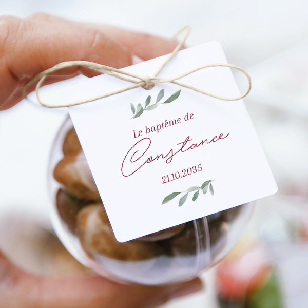 Boîte à dragées Baptême boule avec étiquette carrée Gertrude photo