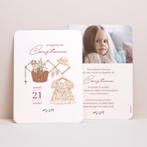 Faire-part Baptême Portrait, bords arrondis Gertrude photo