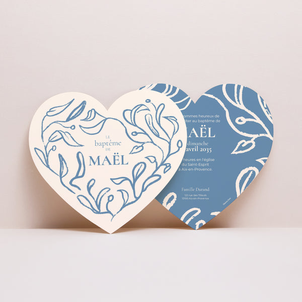 Faire-part Baptême Cœur Coeur végétal photo