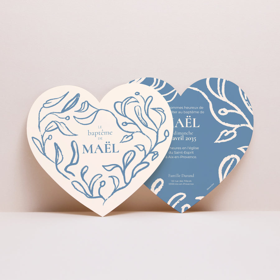 Faire-part Baptême Cœur Coeur végétal photo