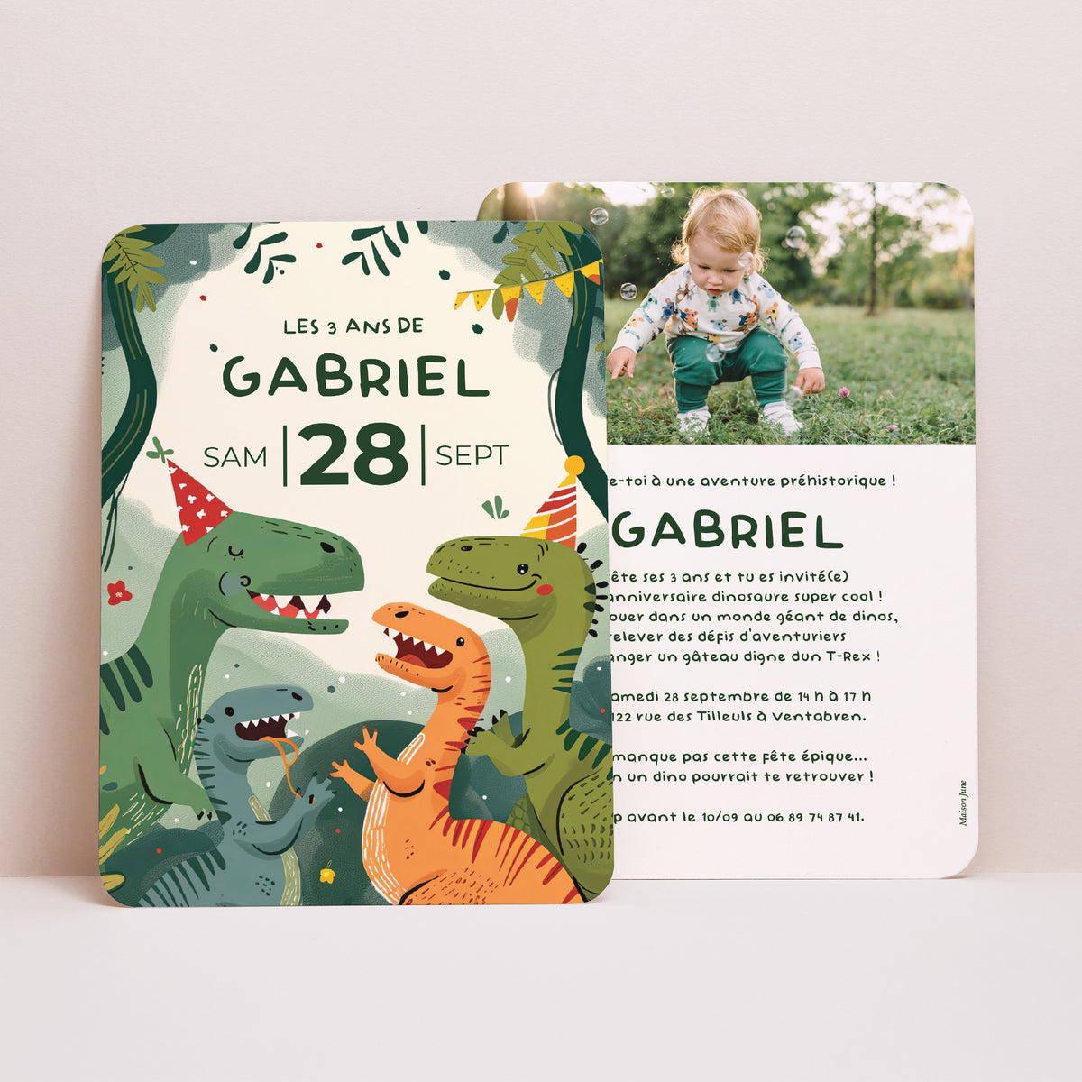 Invitations Anniversaire Enfant Portrait, bords arrondis La fiesta des Dinos photo