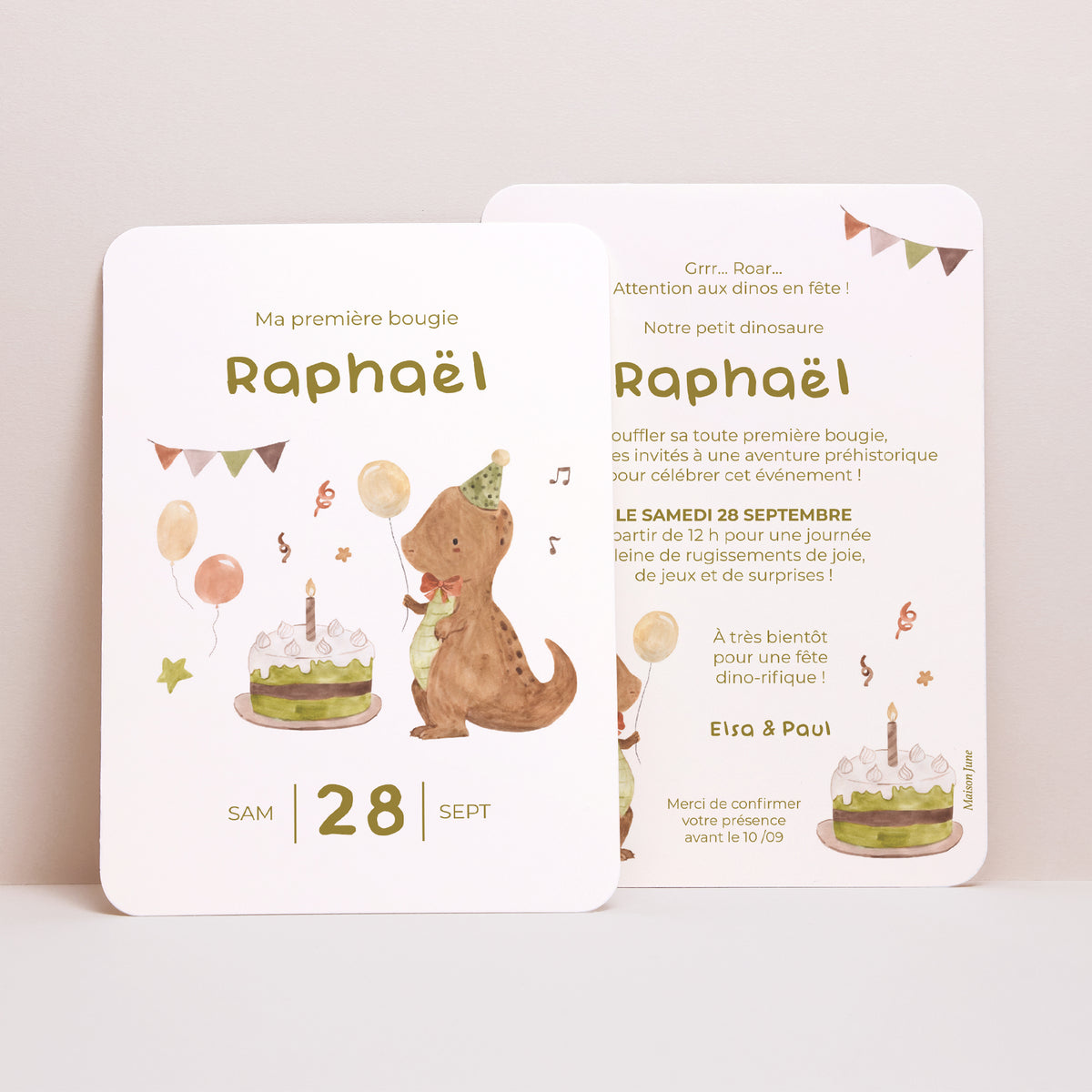 Invitations Anniversaire Enfant Portrait, bords arrondis Bougie Dino photo
