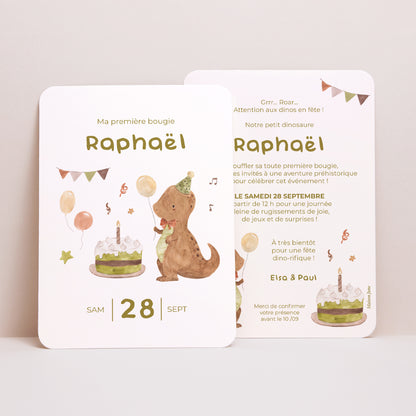 Invitations Anniversaire Enfant Portrait, bords arrondis Bougie Dino photo N° 1