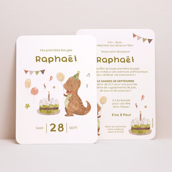 Invitations Anniversaire Enfant Portrait, bords arrondis Bougie Dino photo
