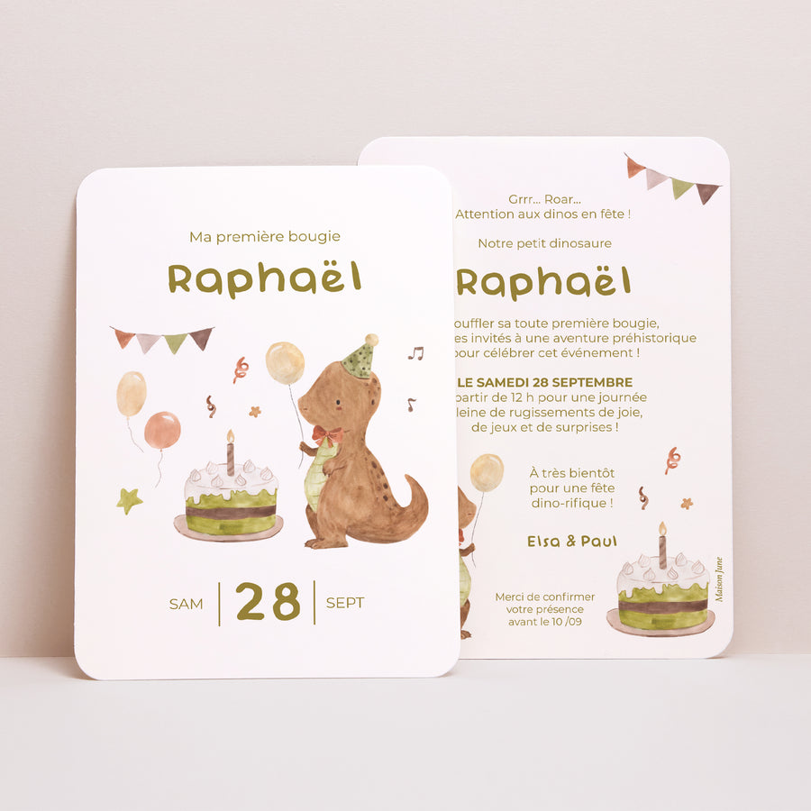 Invitations Anniversaire Enfant Portrait, bords arrondis Bougie Dino photo