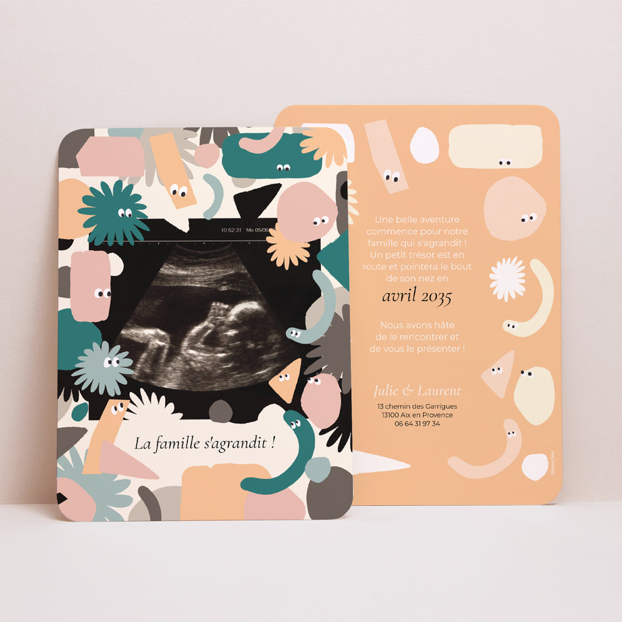 Carte annonce grossesse Naissance Portrait, bords arrondis Un peu de patience photo
