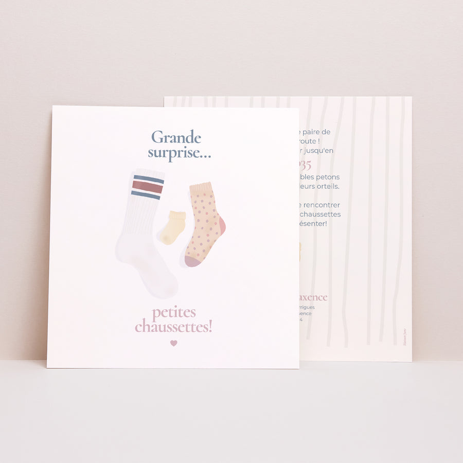 Carte annonce grossesse Naissance Carré Petites chaussettes photo