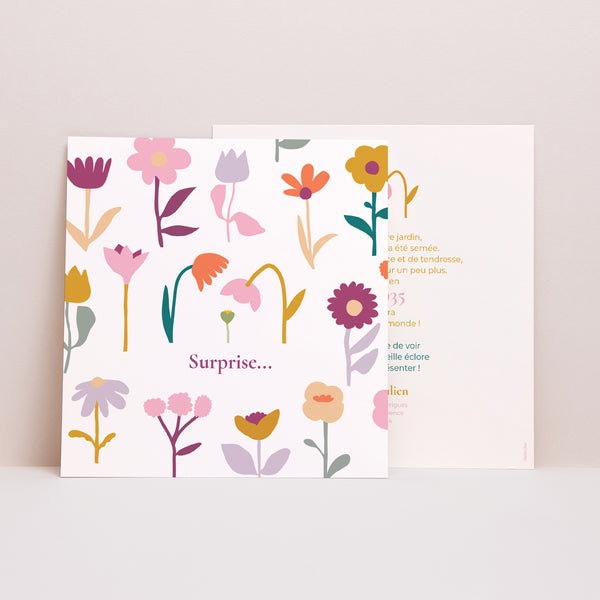 Carte annonce grossesse Naissance Carré Fleur surprise photo