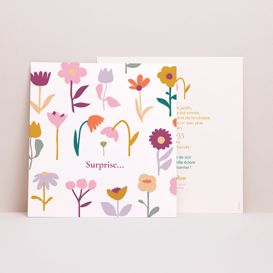 Carte annonce grossesse Naissance Carré Fleur surprise photo