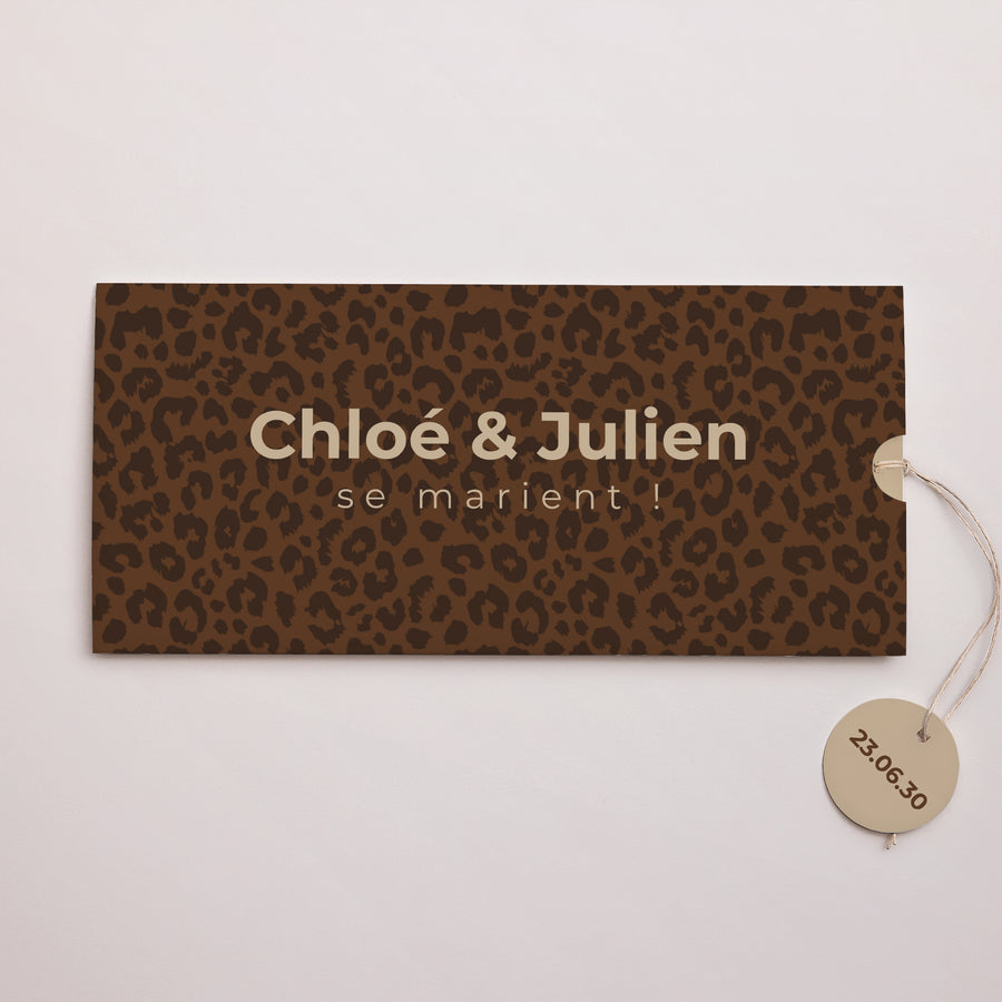 Faire-part Mariage Pochette 2 cartes, étiquette Jungle Glam photo