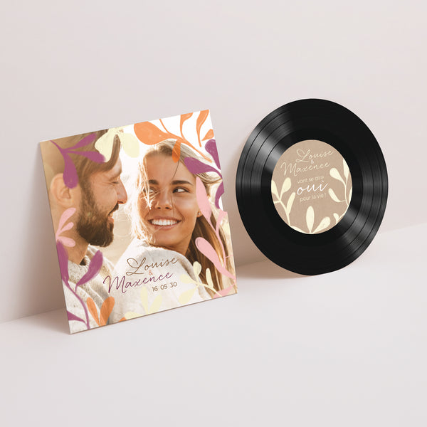 Faire-part Mariage Pochette disque Folie amoureuse photo