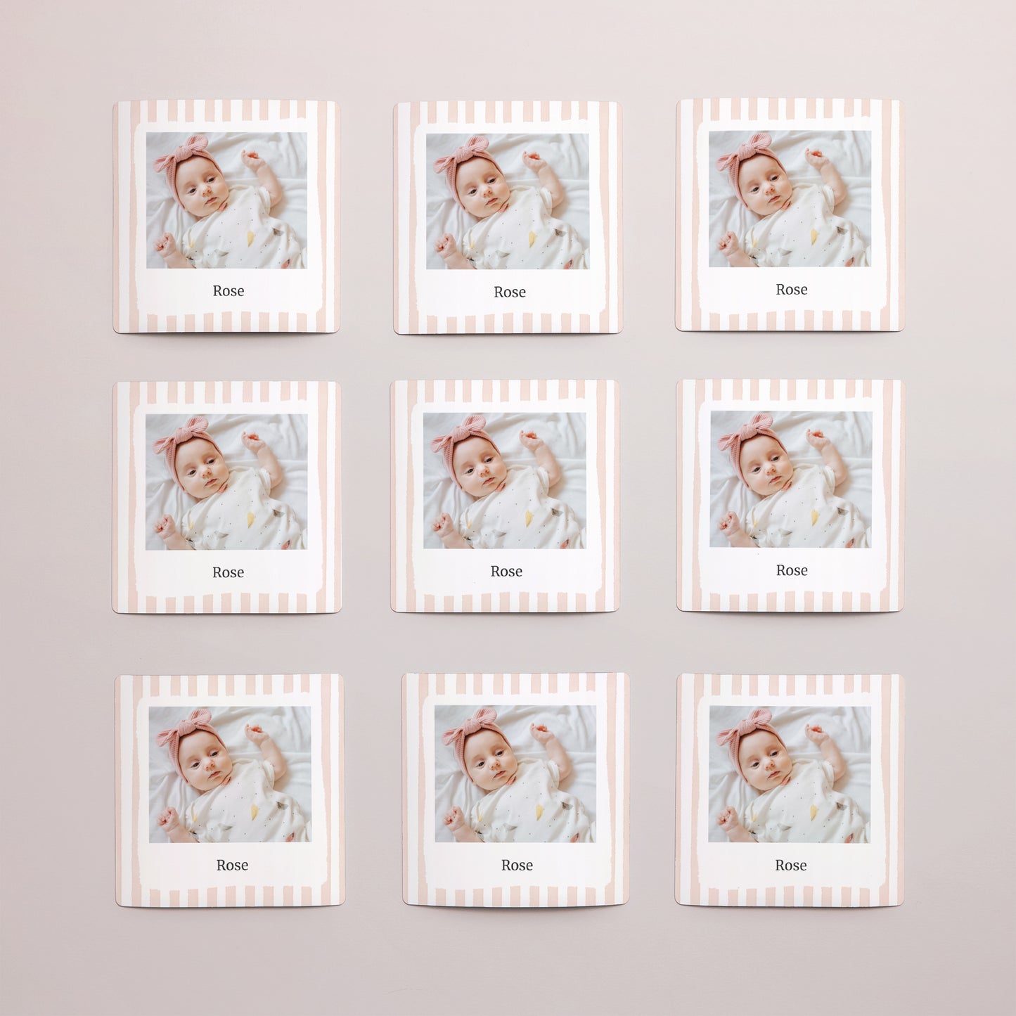 Remerciements Naissance Lot de 9, magnétique Rayures roses claires photo N° 3