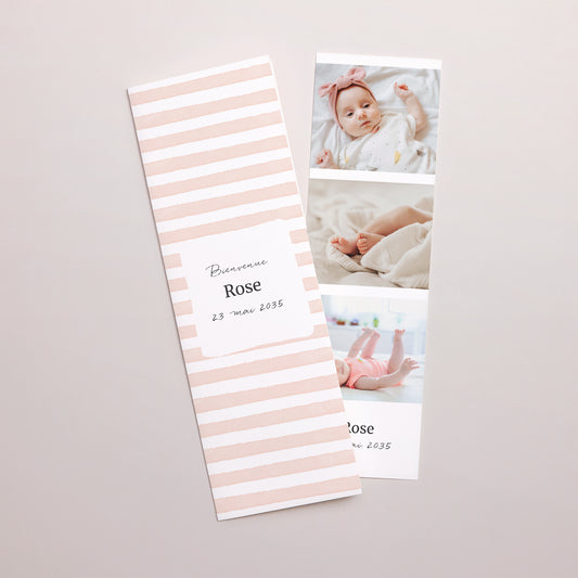 Faire-part Naissance Marque-page photo Rayures roses claires photo