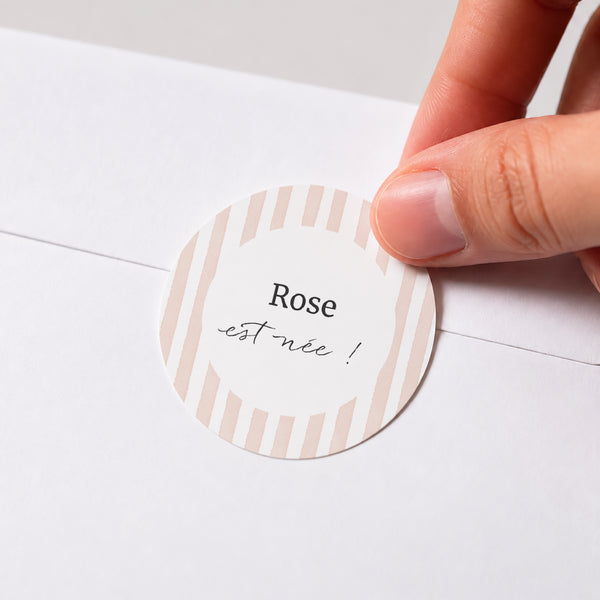 Sticker Naissance Rond Rayures roses claires photo