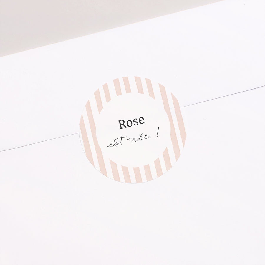 Sticker Naissance Rond Rayures roses claires photo