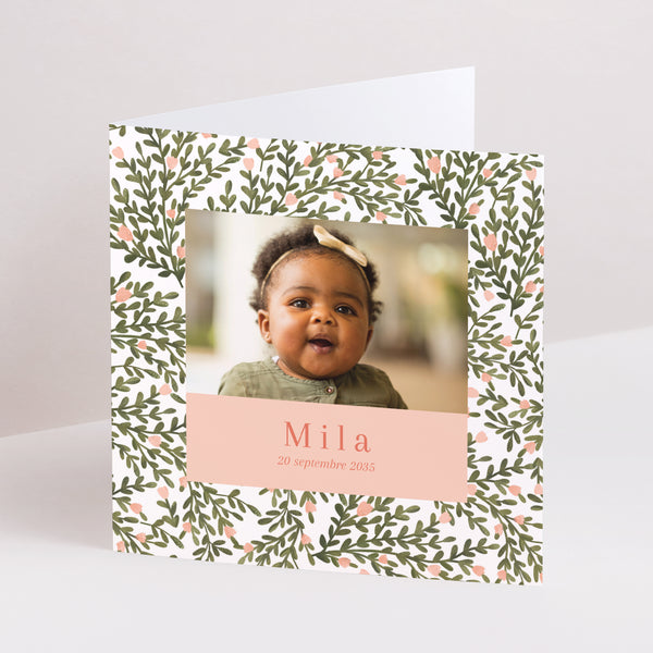 Faire-part Naissance Carré double volet Jardin secret photo