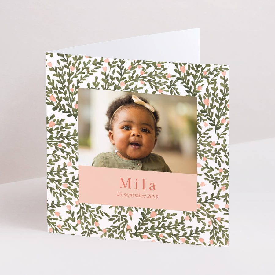 Faire-part Naissance Carré double volet Jardin secret photo