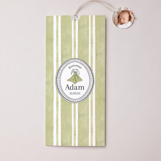 Faire-part Naissance Pochette portrait 2 cartes, étiquette Rayures d'amour photo