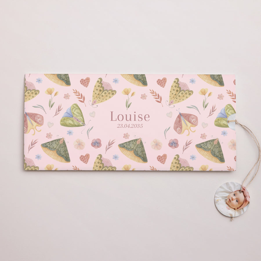 Faire-part Naissance Pochette 2 cartes, étiquette Un Battement d’Amour photo