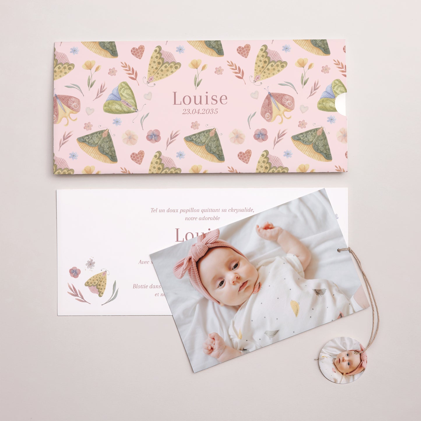 Faire-part Naissance Pochette 2 cartes, étiquette Un Battement d’Amour photo N° 3