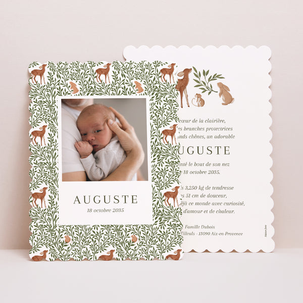 Faire-part Naissance Portrait, bords biscuit Dans le Bois Enchanté photo