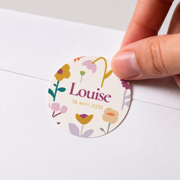 Sticker Naissance Rond Cœur en fleur photo