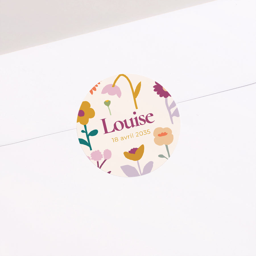Sticker Naissance Rond Cœur en fleur photo