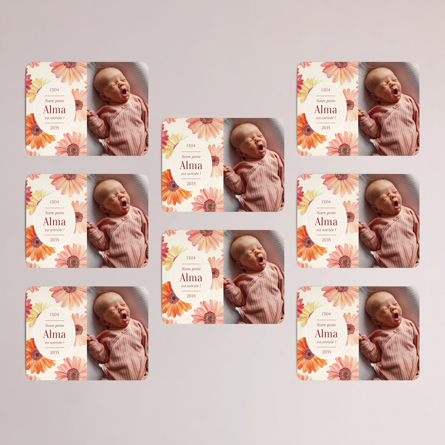 Faire-part Naissance Lot de 8, magnétique, paysage, rectangle coins arrondis Un Pétale d'Amour photo N° 3