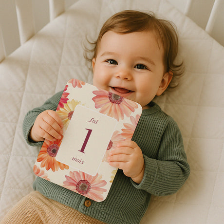 Carte étape bébé Naissance Lot de 12 Un Pétale d'Amour