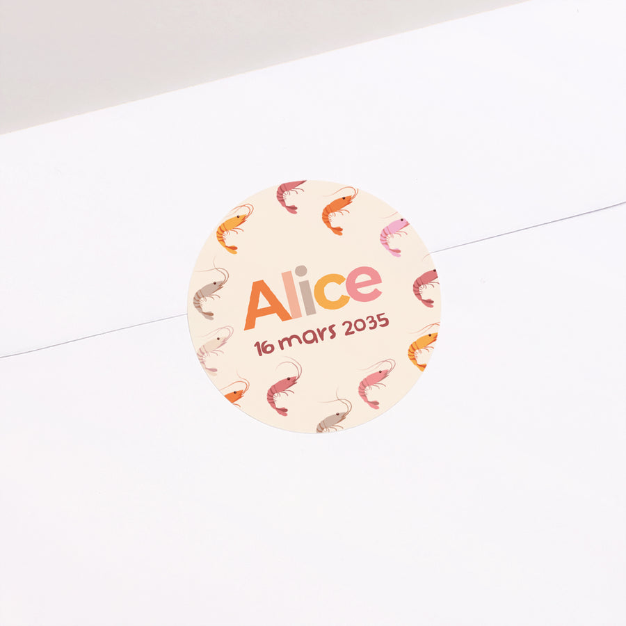 Sticker Naissance Rond Crevette d'amour photo