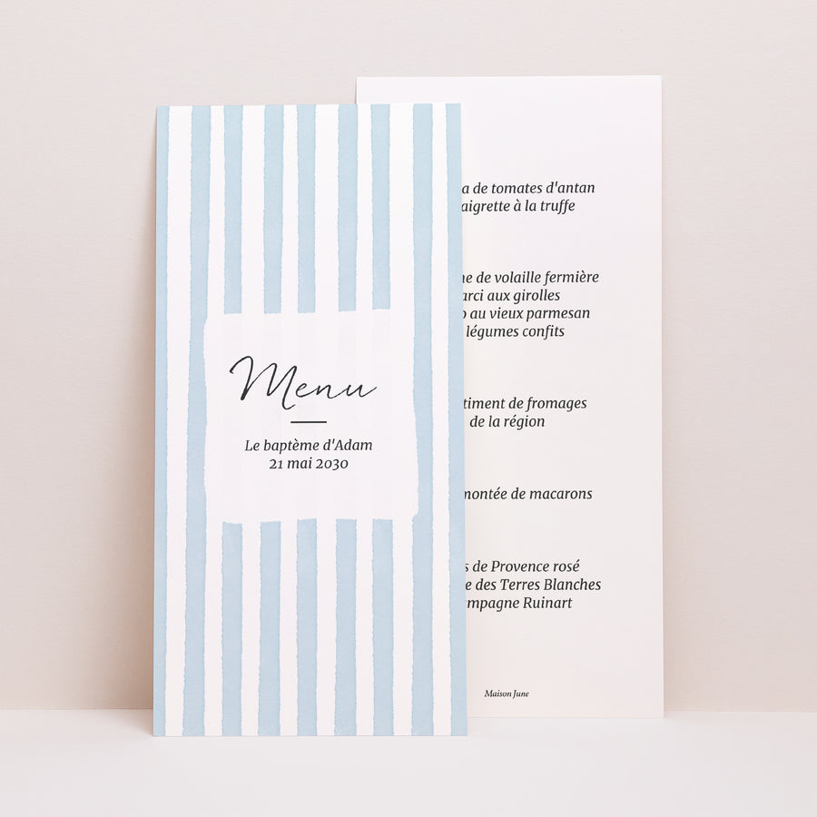 Menu Baptême Panoramique portrait Rayures bleu ciel II photo