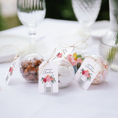 Boîte à dragées Baptême boule avec étiquette fanion Petite Fleur bénie photo N° 2