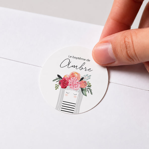 Sticker Baptême Rond Petite Fleur bénie photo