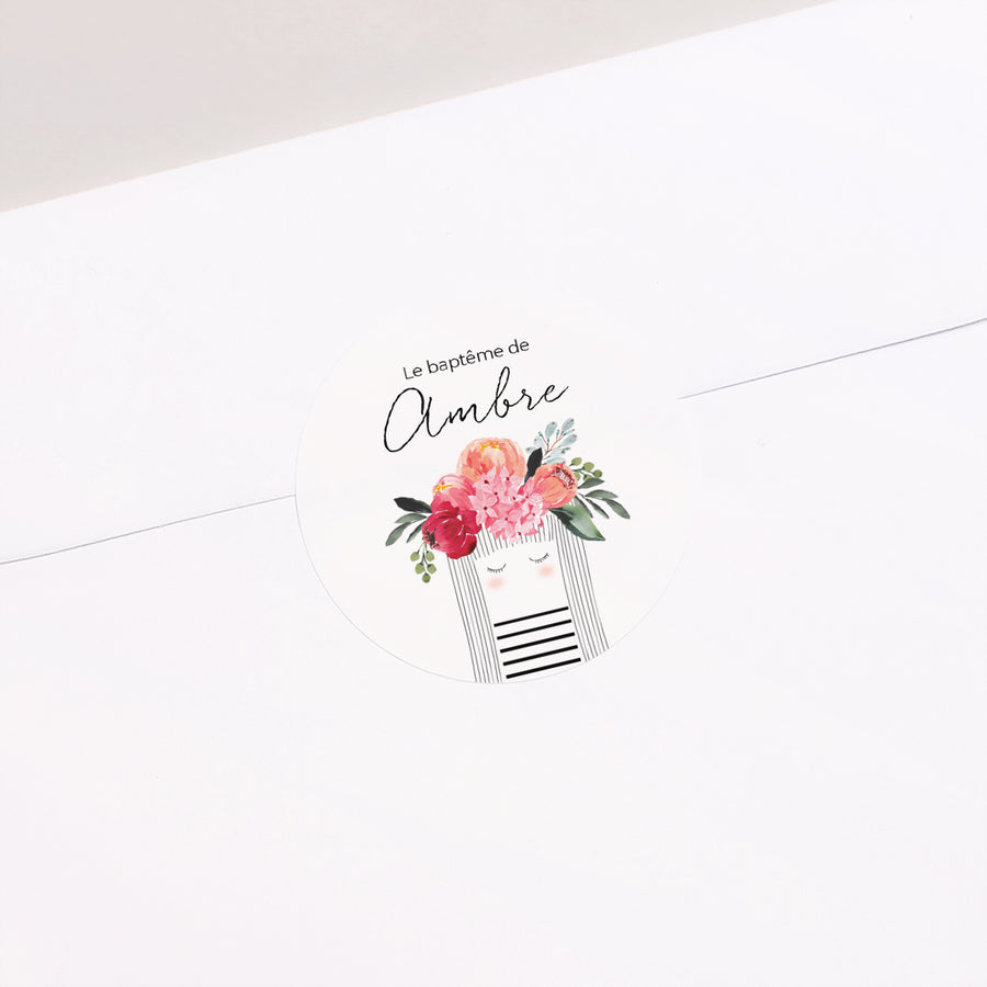 Sticker Baptême Rond Petite Fleur bénie photo