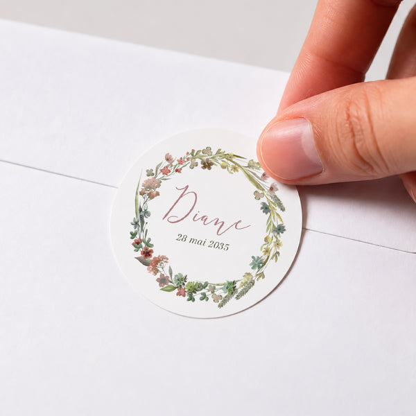 Sticker Naissance Rond Petite Fleur d'Amour photo